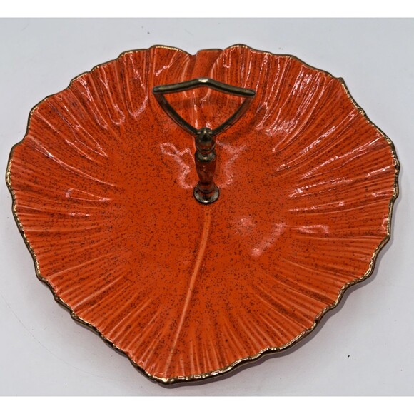 Vintage California Pottery USA Orange/Gold Handled Serving Dish/Tray Tidbits 10” - Picture 14 of 14